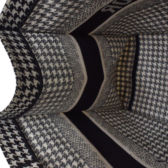 Authv CHRISTIAN DIOR Book Tote Hand Bag Houndstooth Canvas Leather Black - Picture 12 of 16